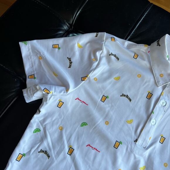 Jim Beam Polo women Short Sleeve Golf Shirt Cocktails All Over Logo Medium - Picture 3 of 9